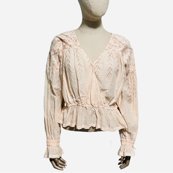 Free People Counting Star Shimmer Peasant Blouse Size Small - Picture 3 of 16